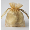 Drawstring Gift Pouches Made of Organza with Gold Foil Stamping